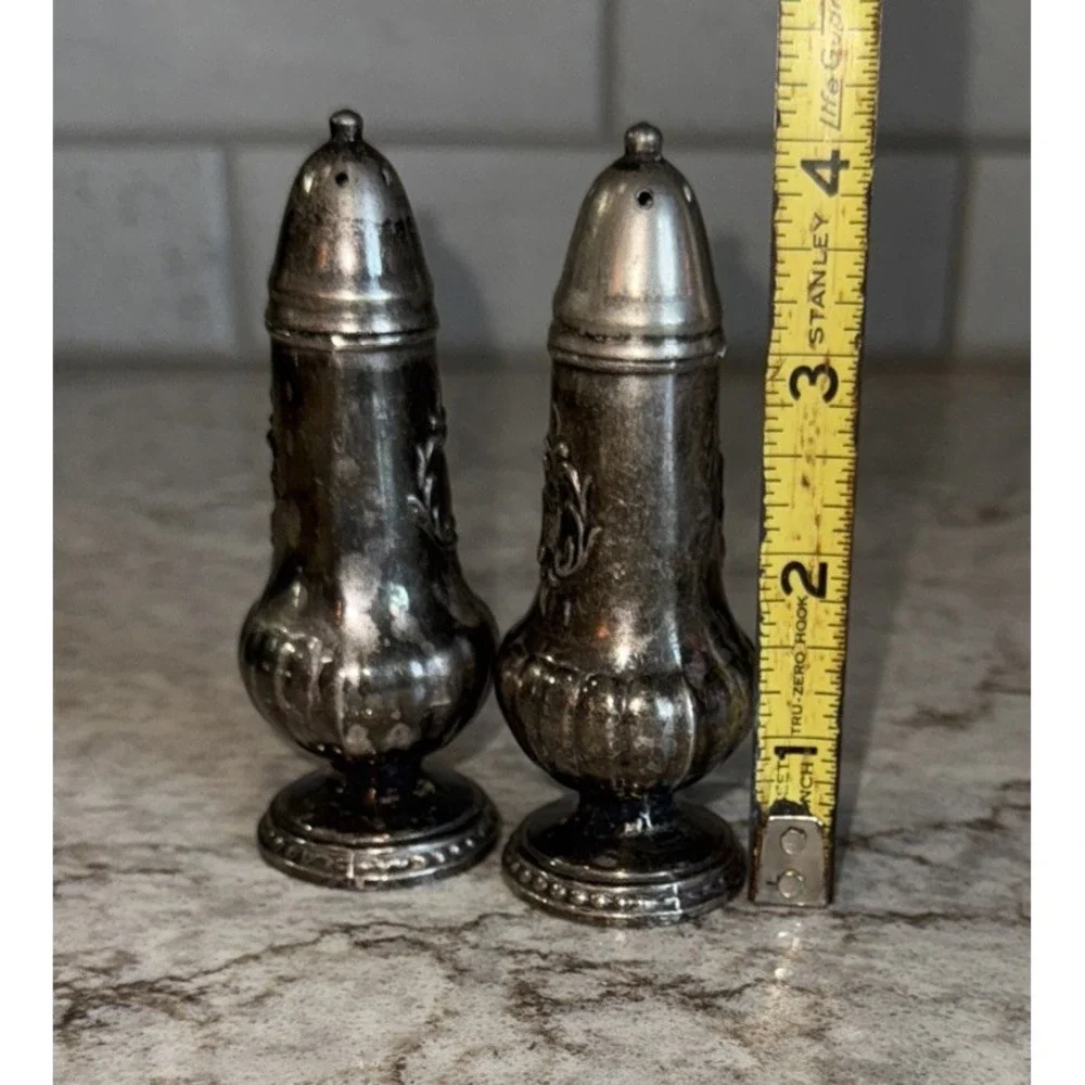 Vintage MCM Silver Plated Weighted Salt & Pepper Shakers Made In USA Tarnished